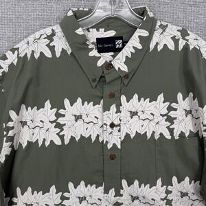 Sig Zane Hilo Hawaii Aloha Shirt Mens 3XL Green Cotton Leaf Print Boho Tropical